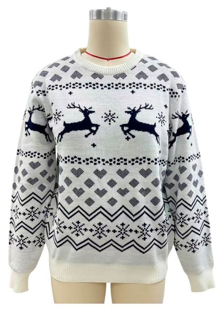 Свитер женский новогодний Олень бело-синий, р. S-2XL