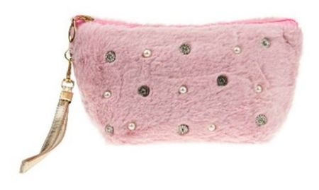Косметичка Lukky Diamond розовая со стразами и жемчужинами, 10х15 см