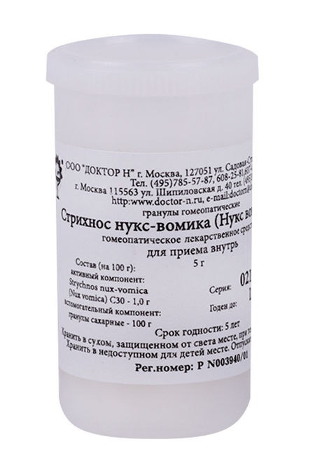 Гомеопатические монокомпонент препараты растительн происхожд, 5 г, гранулы гомеопатические C30 Стрихнос нукс вомика