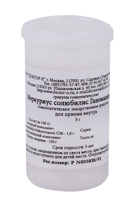 Гомеопатические монокомпонент препараты растительн происхожд, 5 г, гранулы гомеопатические C30 Меркуриус Солюбилис Ганеманни