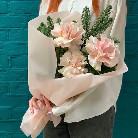 Букет живых цветов ЦВЕТЫ МИШКИ Новогодний букет из французской розы и нобилиса акриловый новогодний топпер для торта wohltao