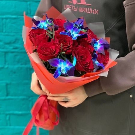 Букет живых цветов ЦВЕТЫ МИШКИ Букеты из розы и орхидеи искусственные орхидеи wqnjin 60 см