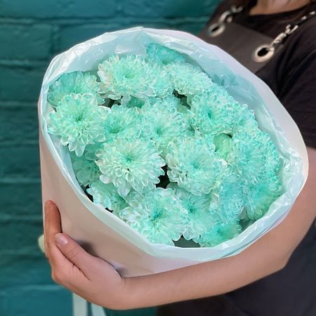 Букет живых цветов ЦВЕТЫ МИШКИ Букет из 5 бирюзовых хризантем букет хризантем роз и маргариток искусственный 40 см 1 шт в ассортименте