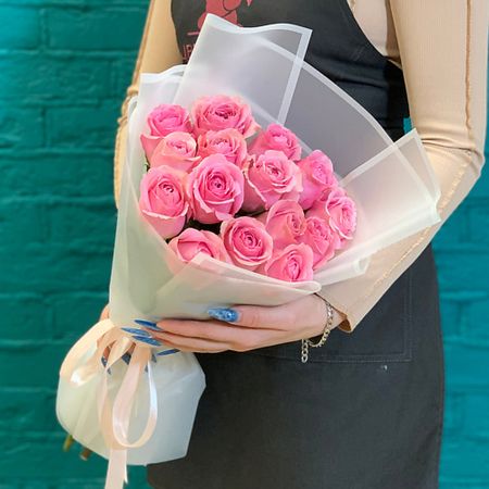 Букет живых цветов ЦВЕТЫ МИШКИ Букет из 15 розовых роз букет живых ов дари ы букет из розовых роз с рускусом