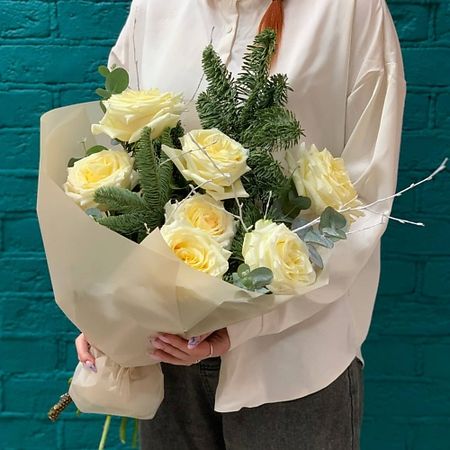 Букет живых цветов ЦВЕТЫ МИШКИ Новогодний букет из белых роз и нобилиса акриловый новогодний топпер для торта wohltao