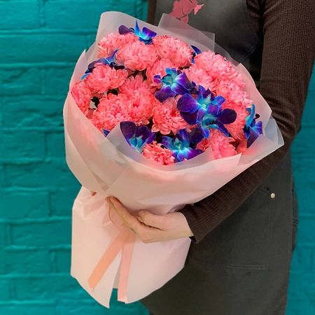 Букет живых цветов ЦВЕТЫ МИШКИ Букет из хризантемы и орхидеи искусственные орхидеи wqnjin 60 см