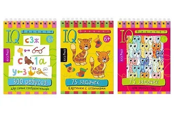 Г. В. Доронина Комплект из 3 блокнотов: IQ блокноты детские. Игры для детей в дорогу 6+: 300 ребусов + 75 задачек: Картинки с отличиями + Для зоркого глаза