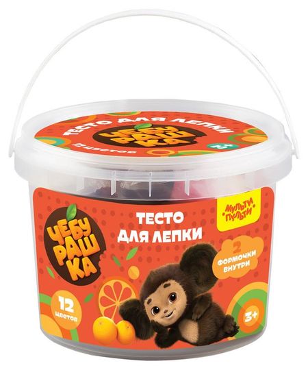 Тесто для лепки Мульти-пульти Чебурашка с двумя формочками, 12 цветов х 30 г