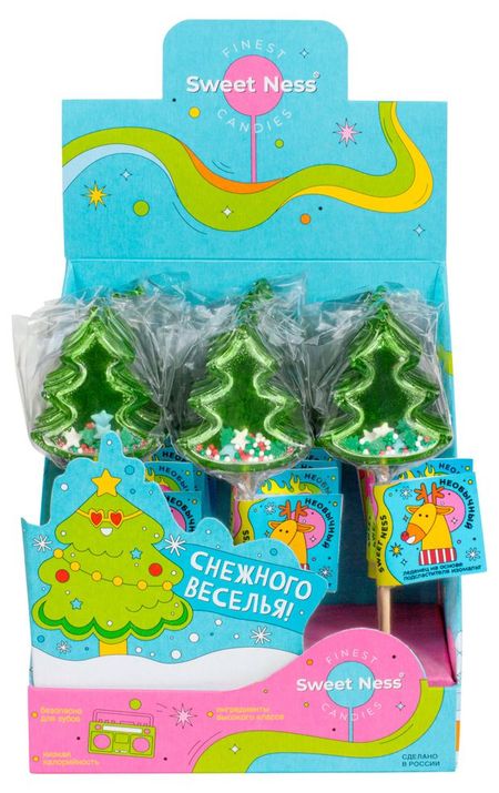 Карамель леденцовая фигурная Sweet Елочка на основе подсластителя изомальт на палочке Зеленое яблоко 25 г, 1 шт в ассортименте