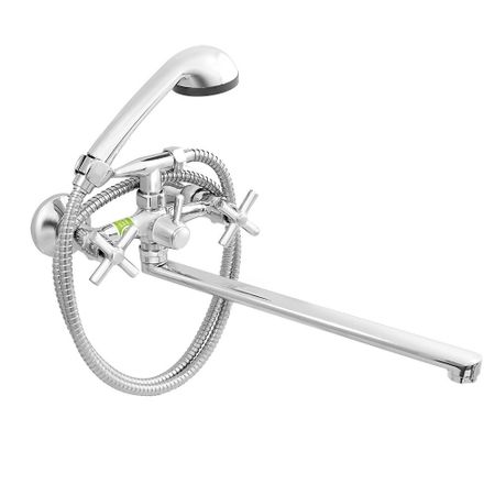 Смеситель для ванны Juguni хром двухвентильный с длинным изливом с лейкой (0402.721)