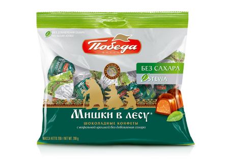 Конфеты Мишки в лесу шоколадные с вафельной крошкой б/сахара пакет, 200 г