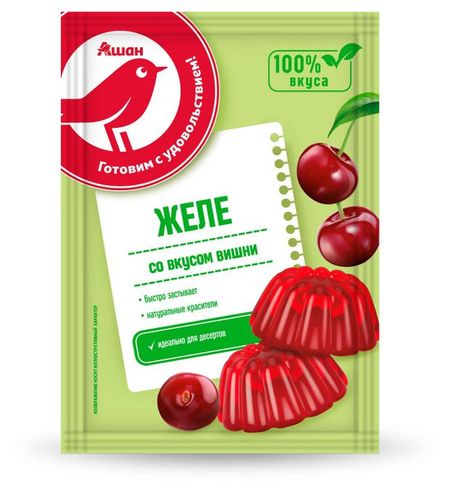 Желе быстрого приготовления АШАН Красная птица со вкусом вишни, 50 г