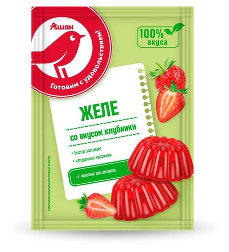 Желе быстрого приготовления АШАН Красная птица со вкусом клубники, 50 г