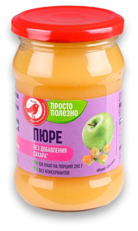 Пюре АШАН Красная птица яблоко-облепиха без добавления сахара, 280 г