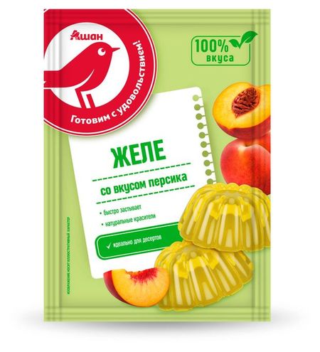 Желе быстрого приготовления АШАН Красная птица со вкусом персика, 50 г
