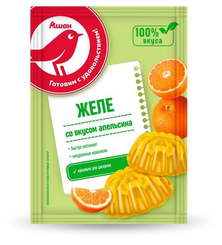 Желе быстрого приготовления АШАН Красная птица со вкусом апельсина, 50 г