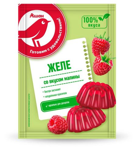 Желе быстрого приготовления АШАН Красная птица со вкусом малины, 50 г