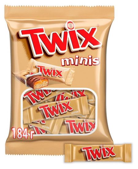 Конфеты шоколадные TWIX minis с карамелью и печеньем, 184 г