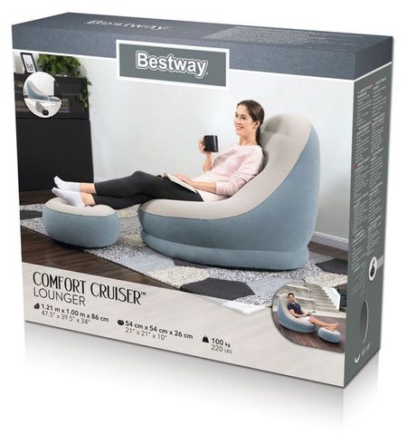 Кресло надувное BESTWAY Comfort Cruiser с подушкой для ног 1,21 м x 1,00 м x 86 см, 1 шт в ассортименте