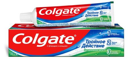 Зубная паста Colgate Тройное действие Натуральная мята для защиты от кариеса удаления потемнений с зубов и свежего дыхания, 50 мл