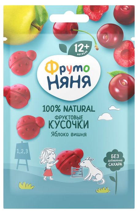 Кусочки фруктовые ФрутоНяня из яблок и вишни, 15 г