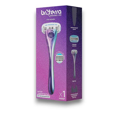 Станок для бритья BRITTERRA Бритва женская 5 лезвий, 1 запасная кассета, настенный держатель и футляр для бритвы moonbiffy прозрачный держатель для бритвы