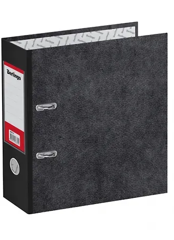 Папка-регистратор А5 70мм, мрамор, с карманом на корешке, черная