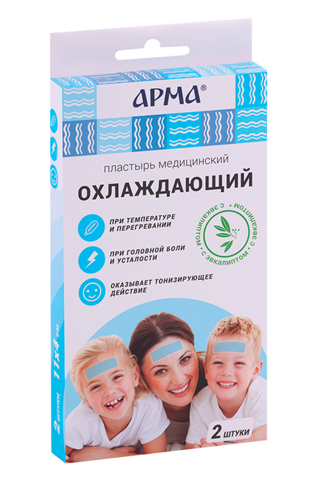 Пластырь Арма медицинский охлаждающий с эвкалиптом 11х4 см, 2 шт