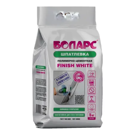 Финишная шпатлевка для влажных помещений Боларс Finish White полимерная 5 кг