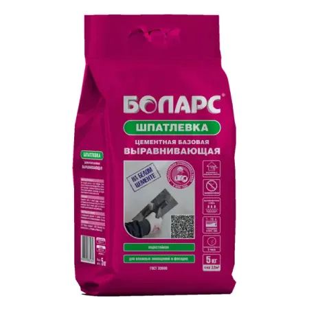 Базовая шпатлевка для влажных помещений Боларс Выравнивающая цементная 5 кг