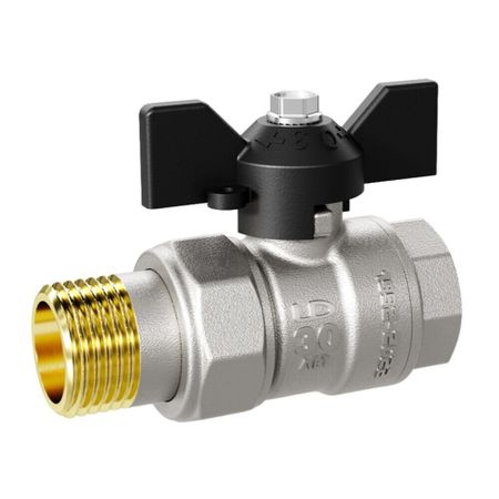 Кран шаровой латунный LD Pride 3/4 ВР(г) х 3/4 ВР(г) бабочка со сгоном прямой (LD 47.316.20)