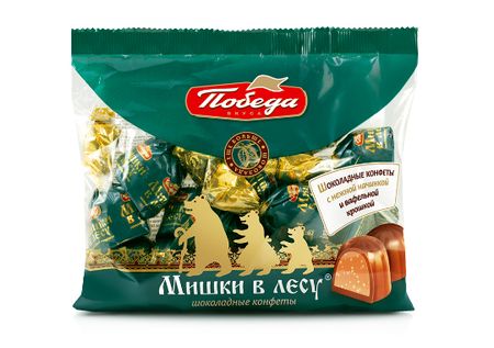 Конфеты Мишки в лесу  шоколадные с начинкой и вафельной крошкой пакет, 200 г