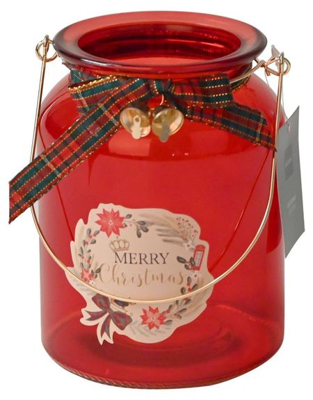 Подсвечник Actuel Merry Christmas фонарь стеклянный красный, 14,5 см