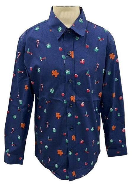Рубашка для мальчика новогодняя синяя, р. 116-164