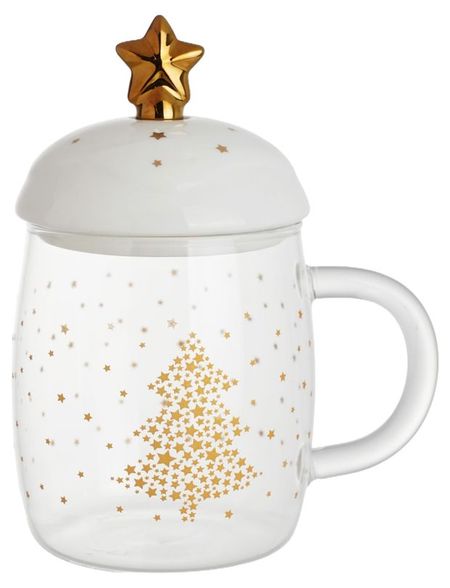 Кружка Actuel Вокруг света Ель стеклянная с крышкой, 480 мл