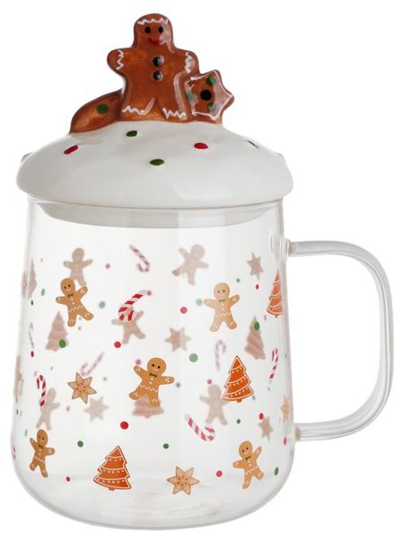 Кружка Actuel Золото театра Печеньки стеклянная с крышкой, 460 мл