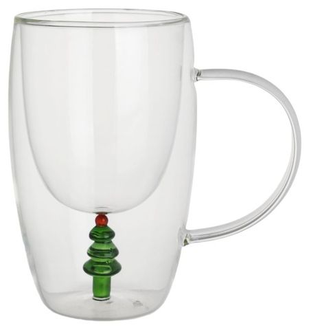 Кружка Actuel Вокруг света с елочкой стеклянная с двойными стенками, 340 мл