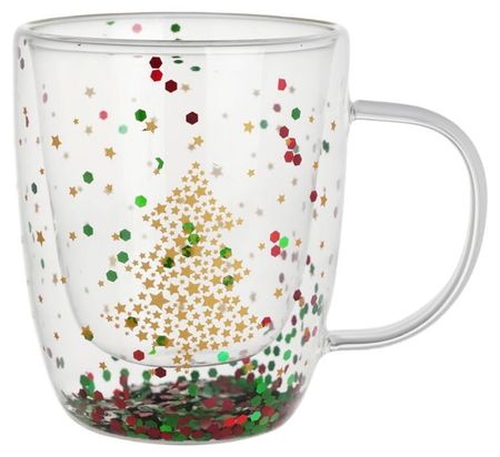 Кружка Actuel Вокруг света с разноцветным конфетти стеклянная с двойными стенками, 350 мл