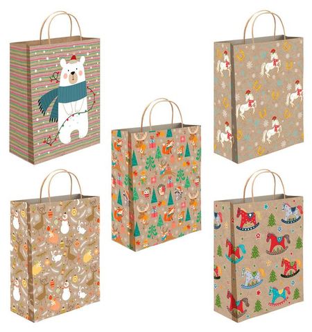 Пакет подарочный АШАН Красная птица под крафт 26х32 см, 1 шт в ассортименте катер заводной 18 5 13см в ассортименте с21 7001