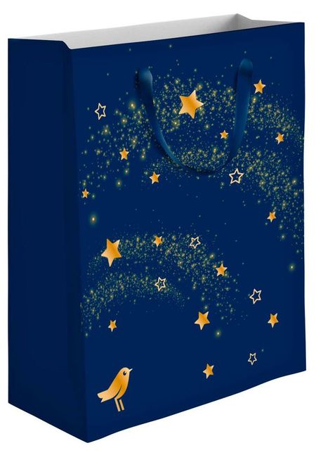 Пакет подарочный АШАН Красная птица синий, 14х11 см