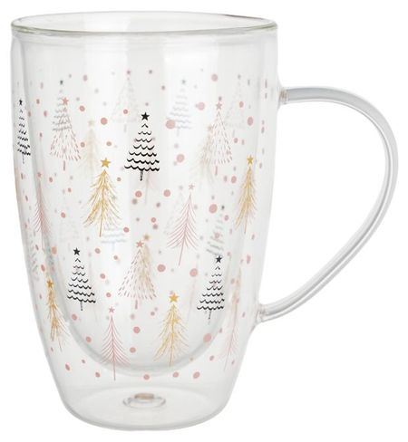 Кружка Actuel Вокруг света Елки стеклянная с двойными стенками, 450 мл