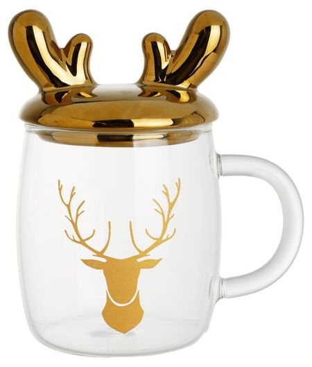 Кружка Actuel Вокруг света Олень стеклянная с крышкой, 480 мл