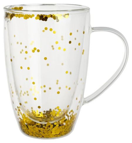 Кружка Actuel Вокруг света с золотистым конфетти стеклянная с двойными стенками, 450 мл
