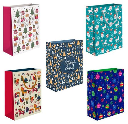 Пакет подарочный АШАН Красная птица Новый Год, 26х32 см 1 шт в ассортименте