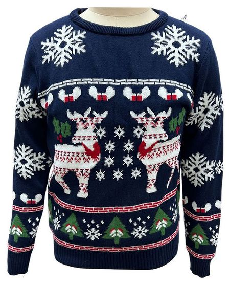 Пуловер для мальчика новогодний синий с узором, р 110/116 - 158/164