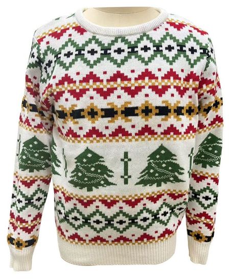 Пуловер для мальчика новогодний белый с узором, р 110/116 - 158/164