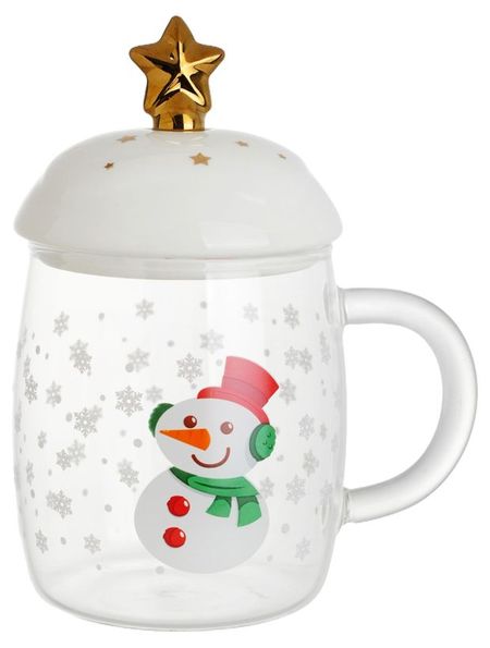 Кружка Actuel Вокруг света Снеговик стеклянная с крышкой, 480 мл