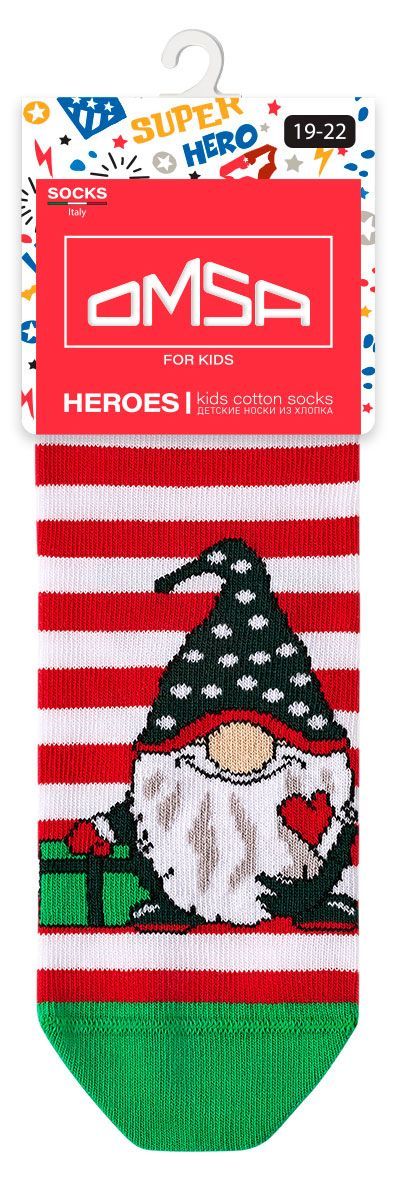 Носки детские новогодние Omsa с гномиком в красную полоску, р 35-38