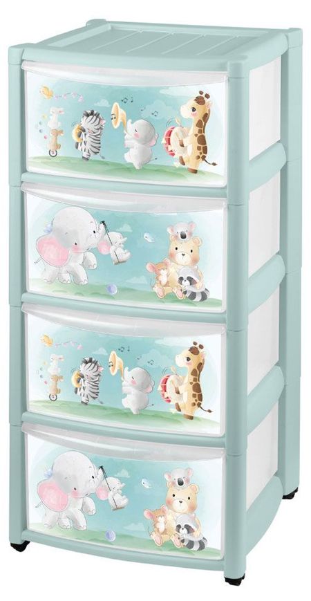 Комод детский на колесах 4 ящика зеленый, 390х370х785 мм