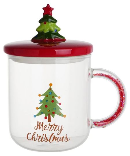Кружка Actuel Вокруг света Елка стеклянная с крышкой, 400 мл